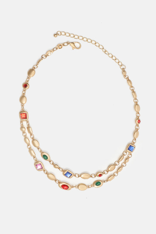 Gemstone Pendant Double Layer Necklace