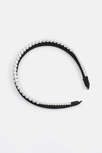 Velvet Faux Pearl Solid Headband