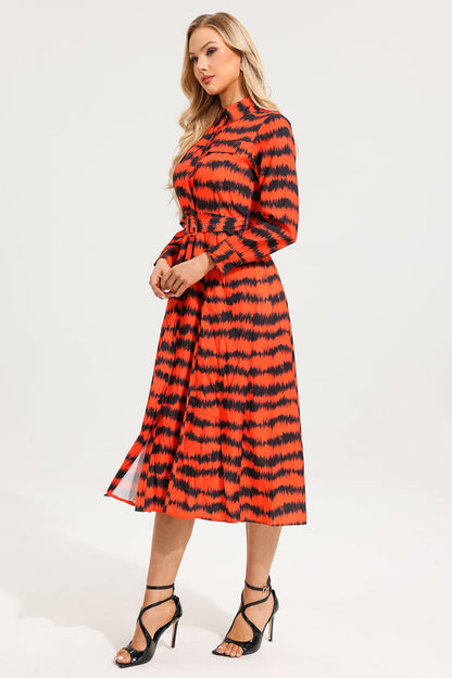 Zebra Print Chest Pocket Midi Dress With Belt