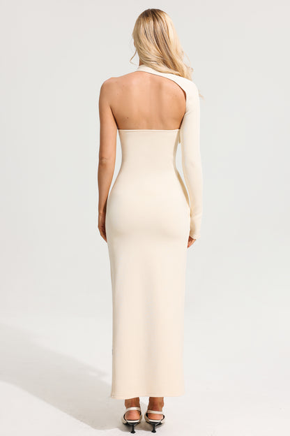 Knit One-Shoulder Solid Maxi Dress