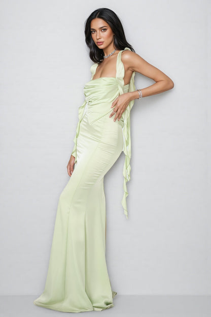 Glide Green Lace Halter Backless Maxi Dress