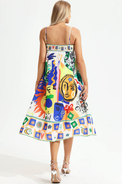 Abstract Print Sleeveless Midi Sun Dress