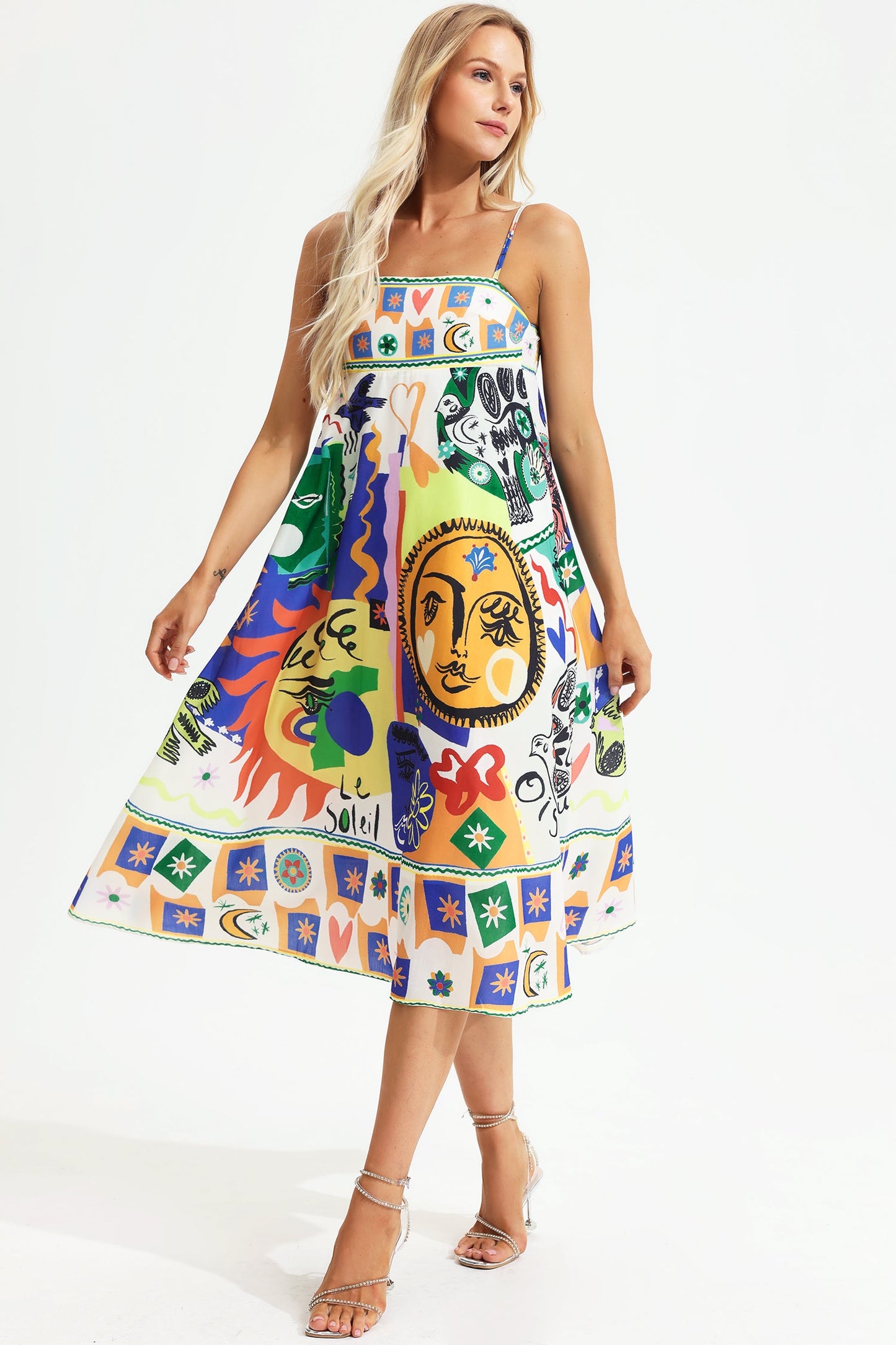 Abstract Print Sleeveless Midi Sun Dress