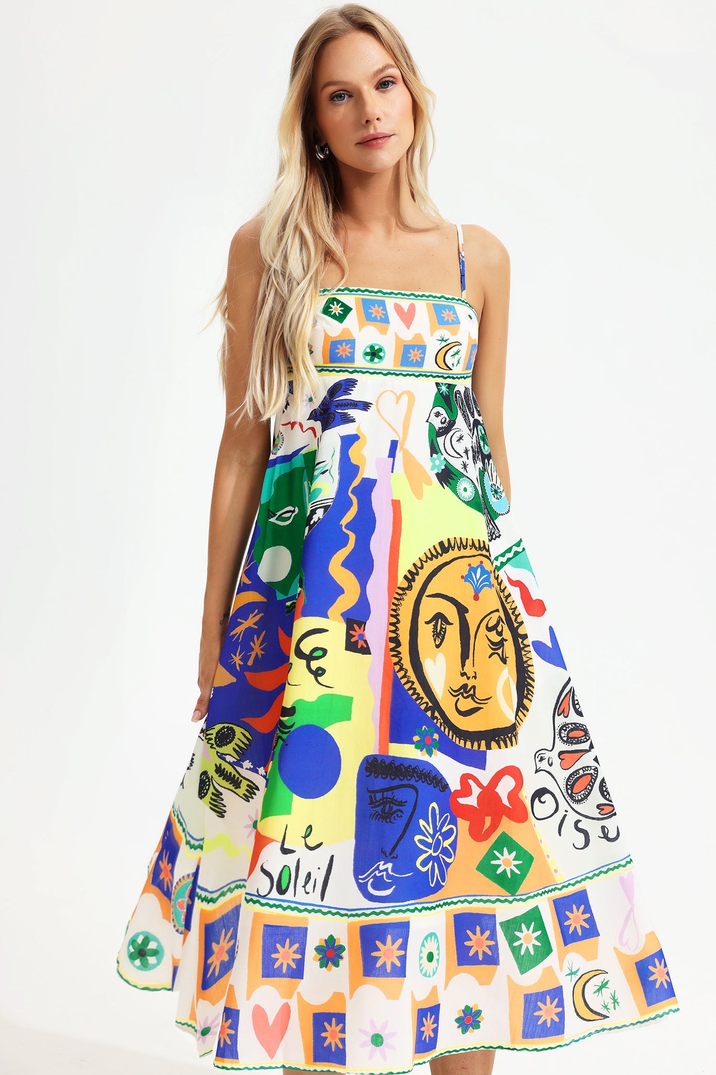 Abstract Print Sleeveless Midi Sun Dress