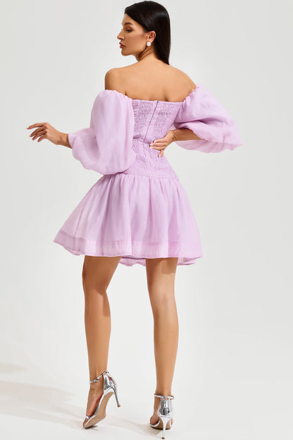 Puff Sleeve Bustier Backless Ruched Mini Dress