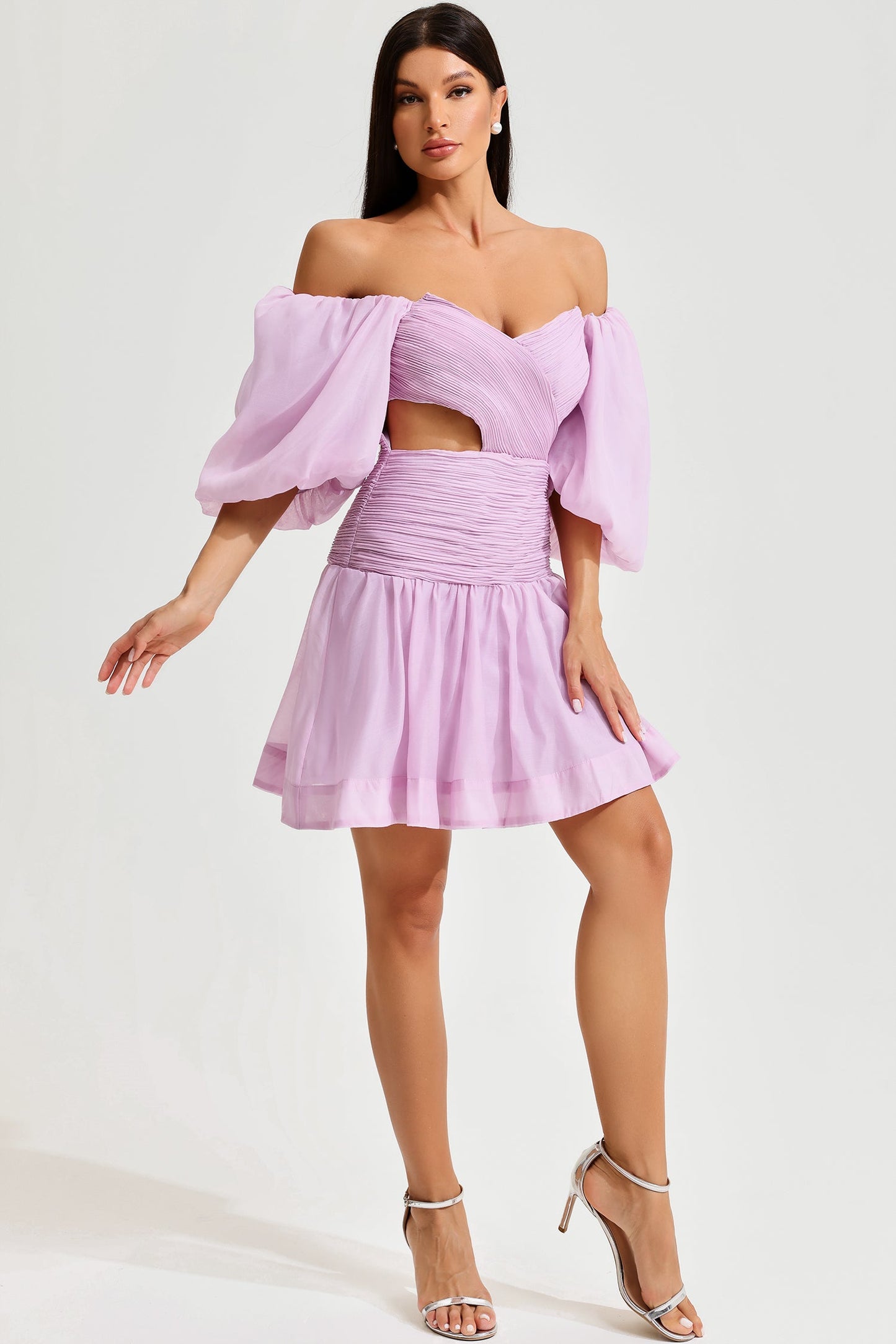 Puff Sleeve Bustier Backless Ruched Mini Dress