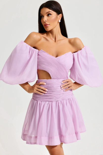 Puff Sleeve Bustier Backless Ruched Mini Dress