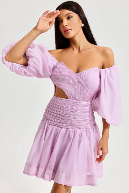 Puff Sleeve Bustier Backless Ruched Mini Dress