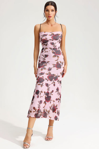 Floral Lace Up Slim Cami Midi Dress