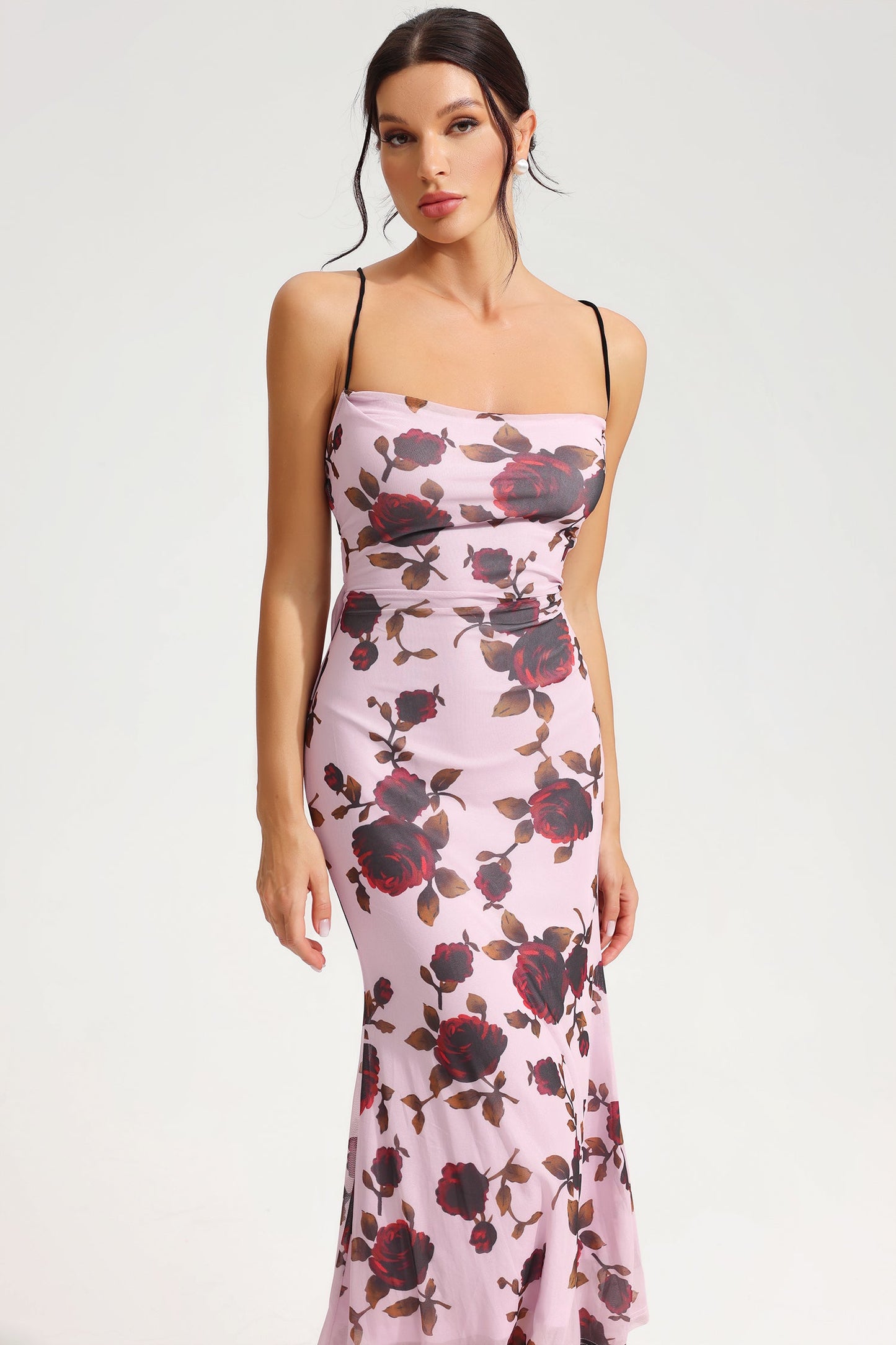 Floral Lace Up Slim Cami Midi Dress