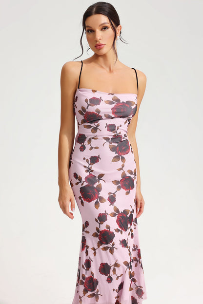 Floral Lace Up Slim Cami Midi Dress