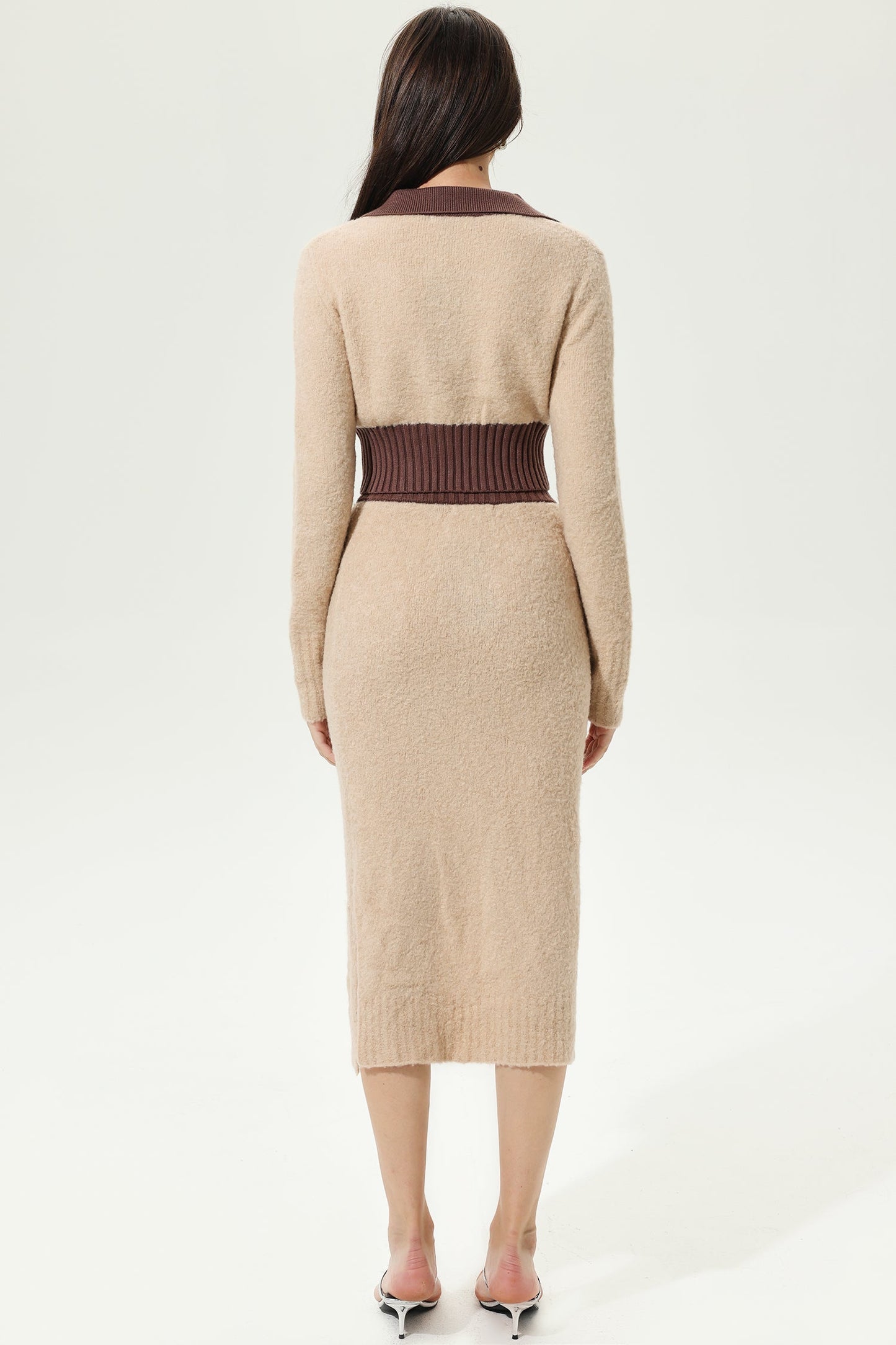 Long Sleeve V-Neck Top & Slit High Waist Dress Set