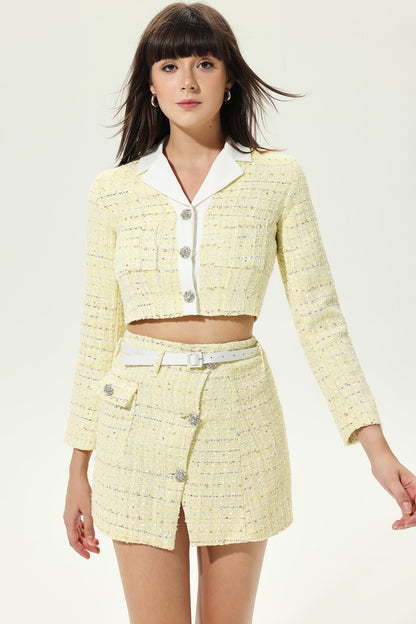 Tweed Long Sleeve Lapel Jacket & Mini Dress Set With Belt