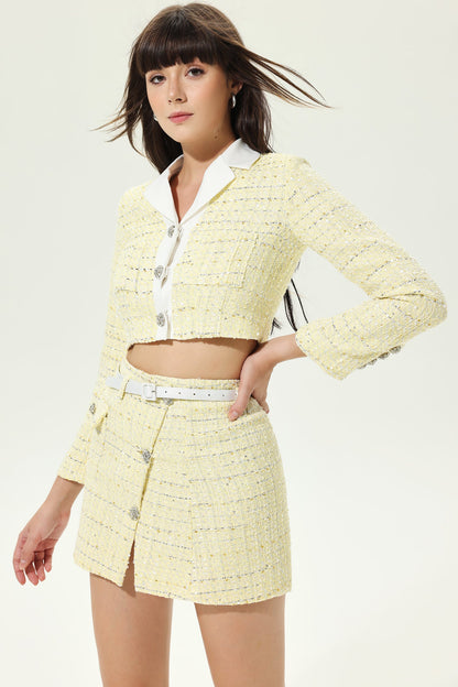 Tweed Long Sleeve Lapel Jacket & Mini Dress Set With Belt