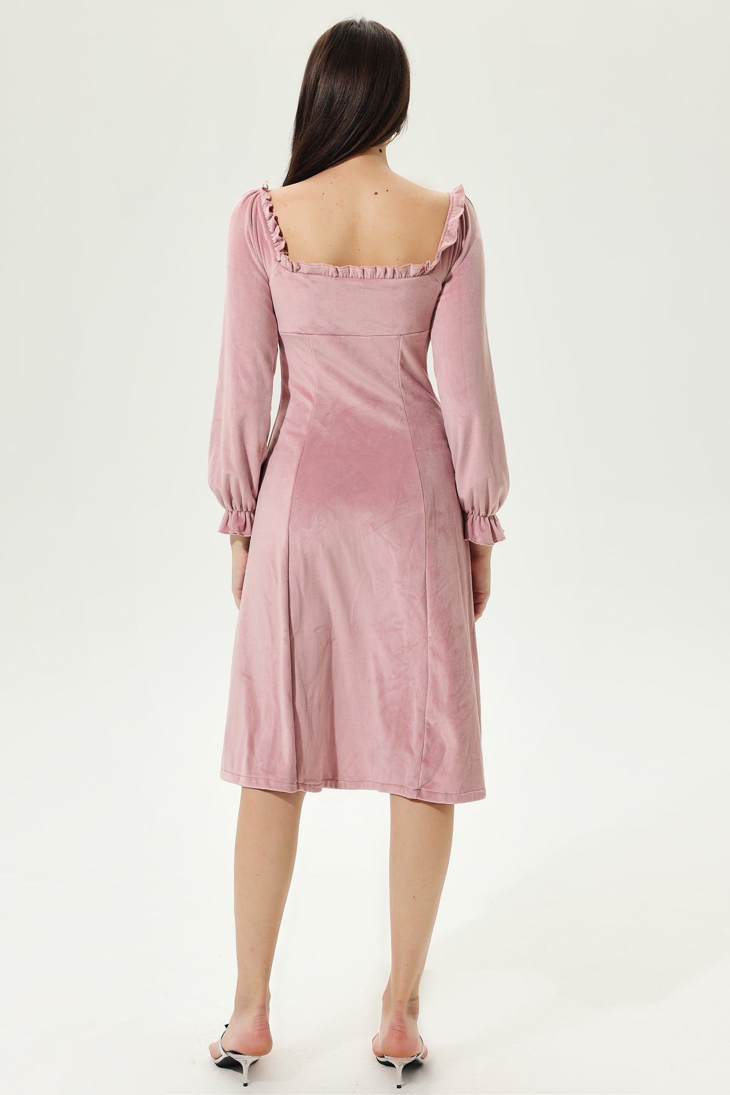 Velvet Sweetheart Neck Buckle Pleated Midi Dress