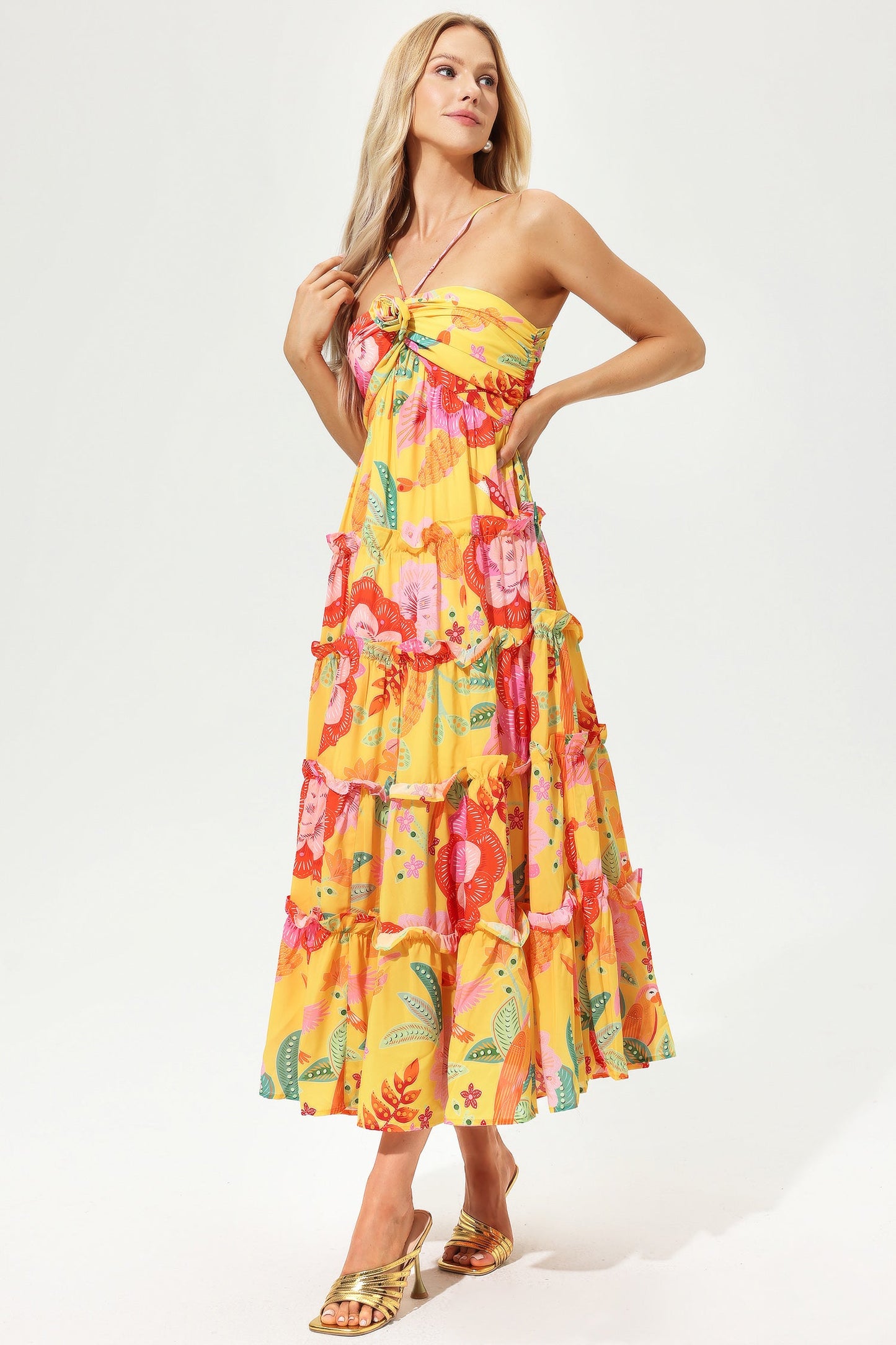 Floral Ruffle Hem Cami Maxi Dress