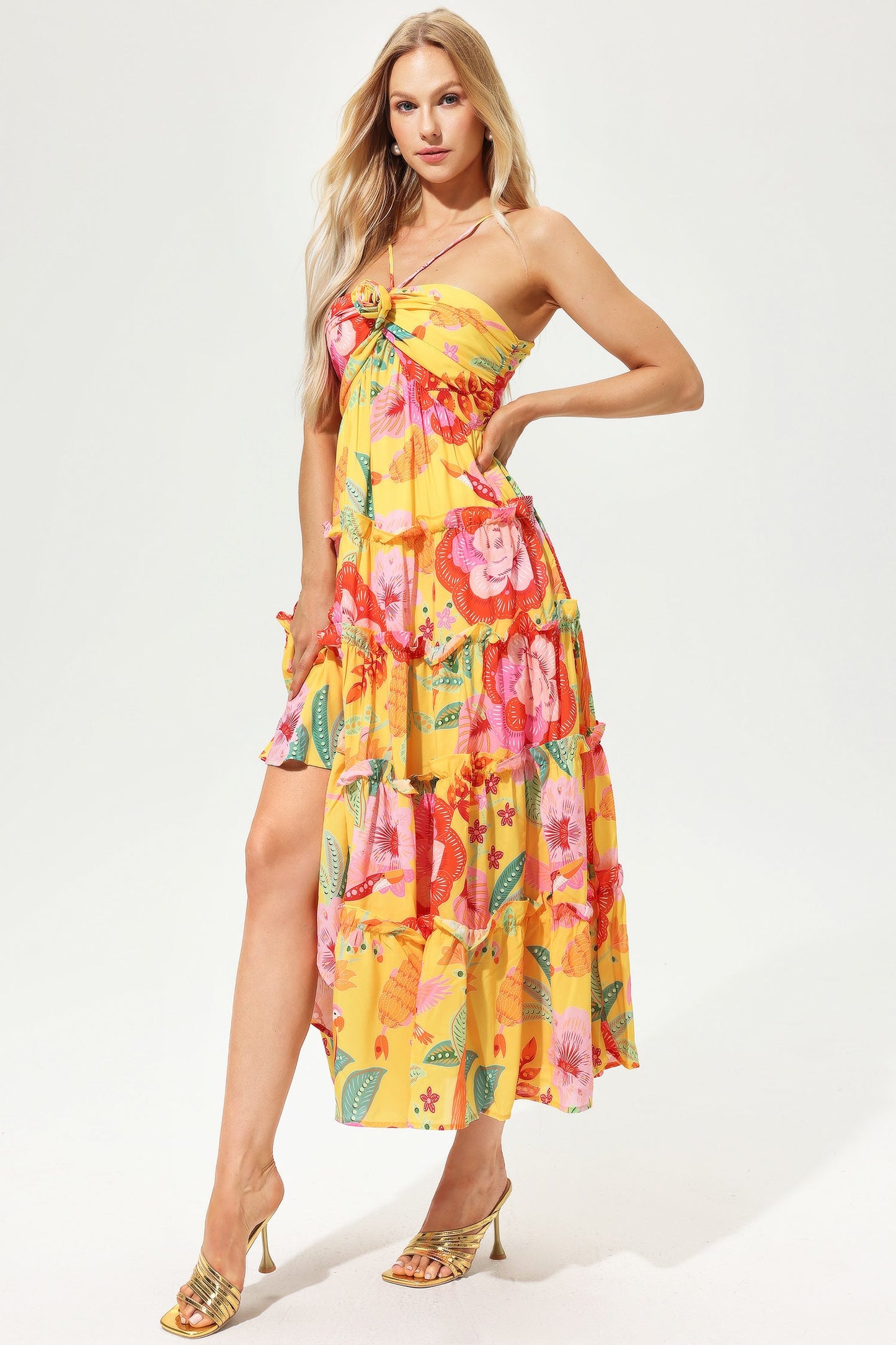 Floral Ruffle Hem Cami Maxi Dress