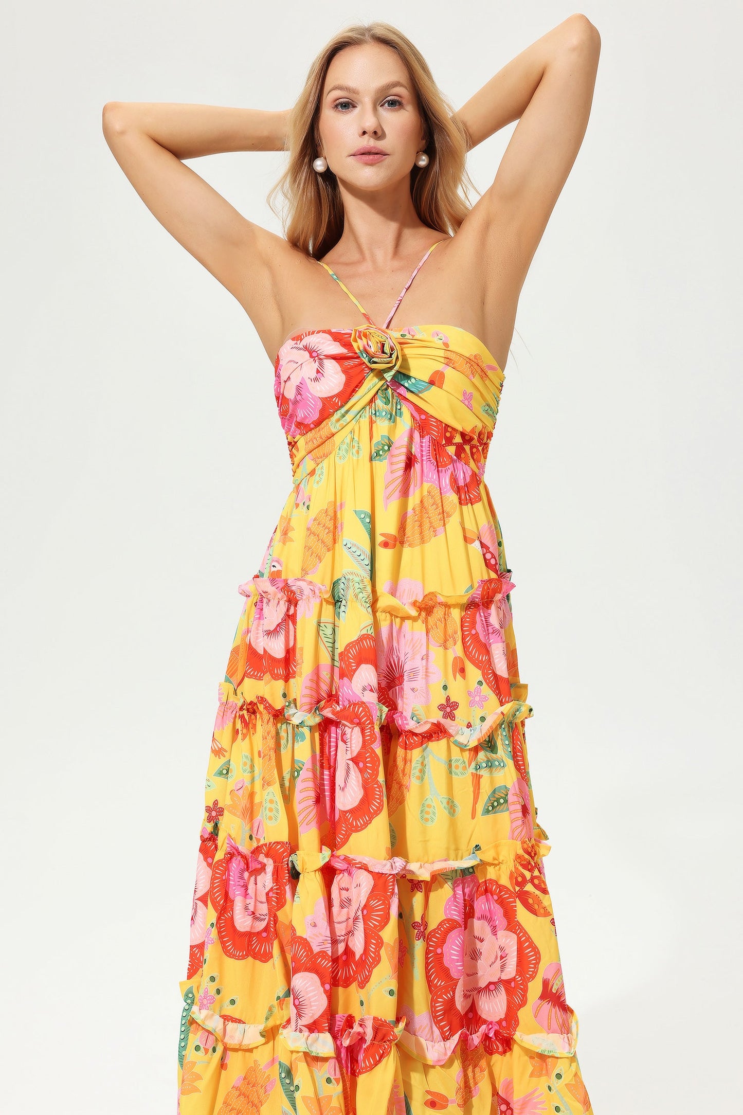 Floral Ruffle Hem Cami Maxi Dress
