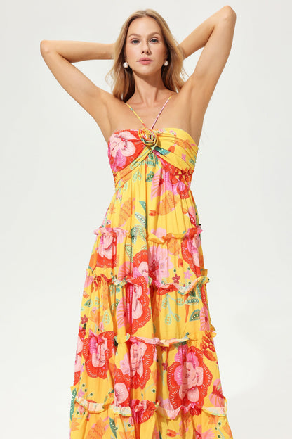 Floral Ruffle Hem Cami Maxi Dress