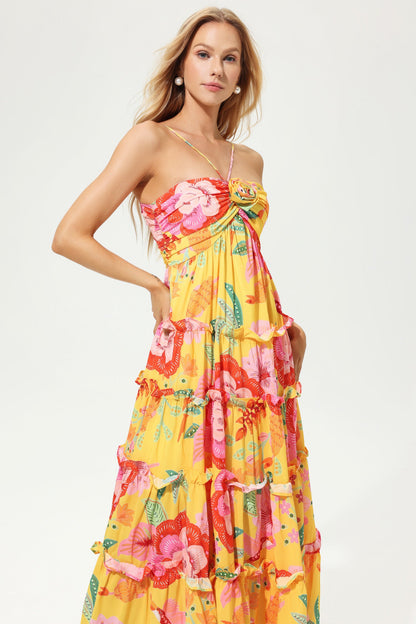 Floral Ruffle Hem Cami Maxi Dress