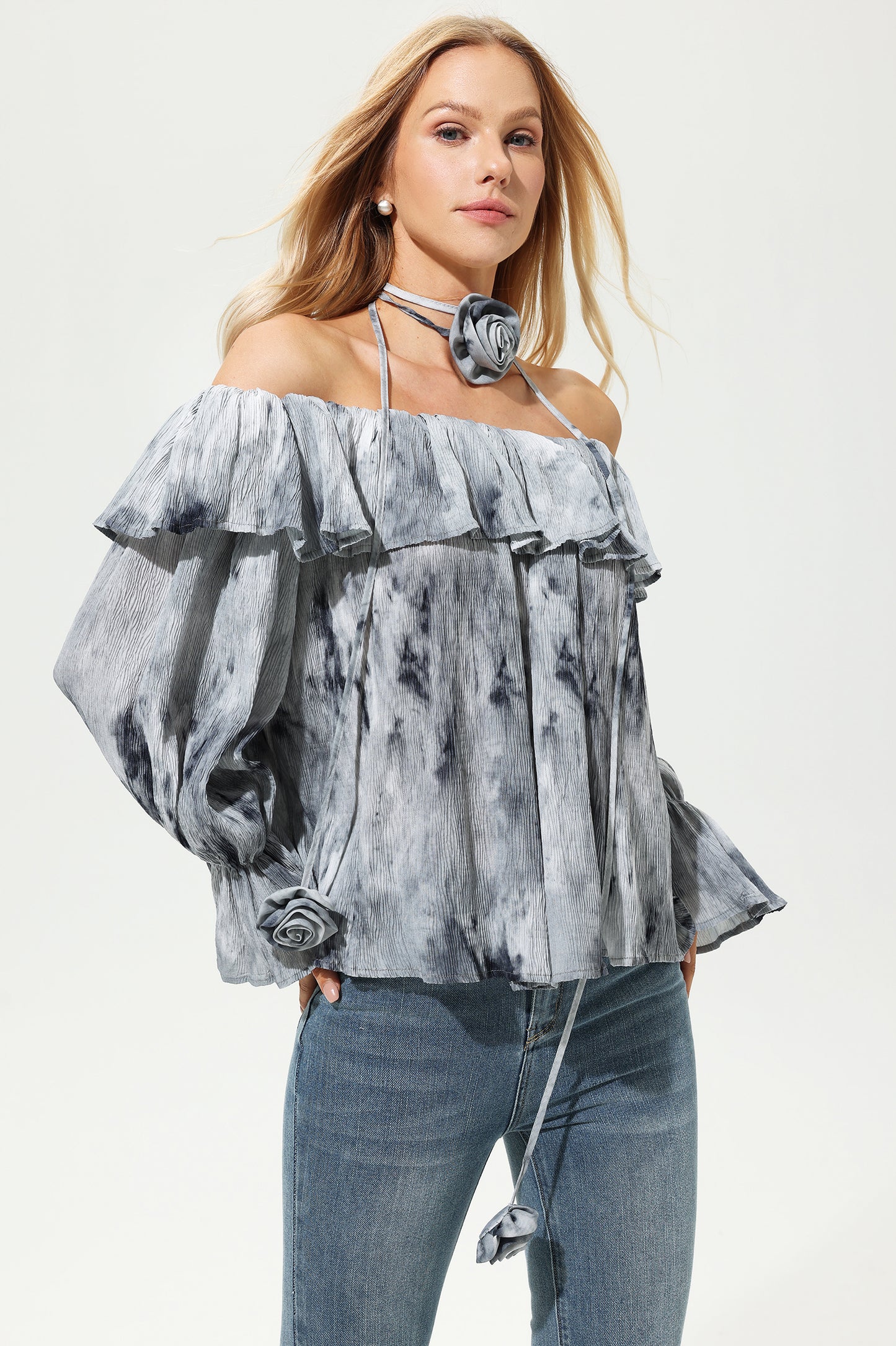 Off-Shoulder Ruffle Hem Top