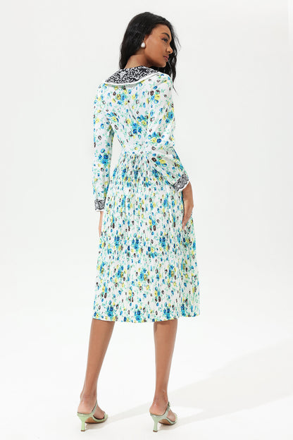 Floral Lantern Sleeve Doll Collar Lace Midi Dress