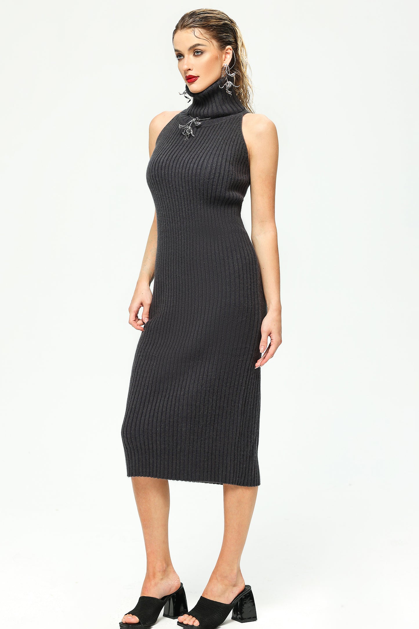 Sleeveless High Neck Midi Dress