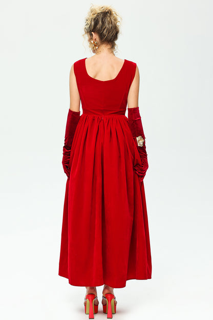 V-Neck Velvet Maxi Dress Red