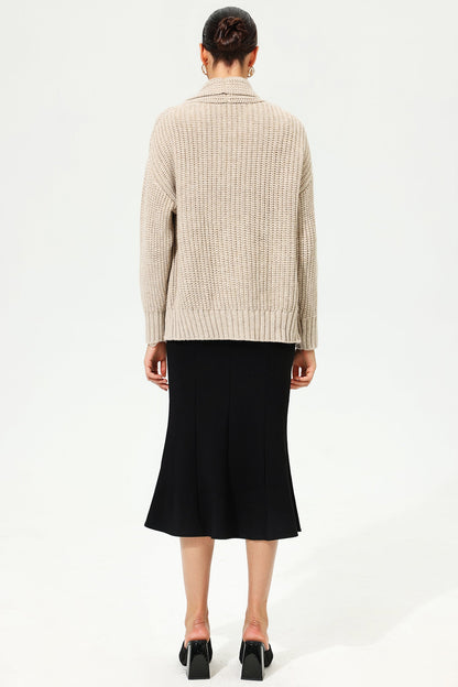 Long Sleeve Turtleneck Chunky Pins Sweater