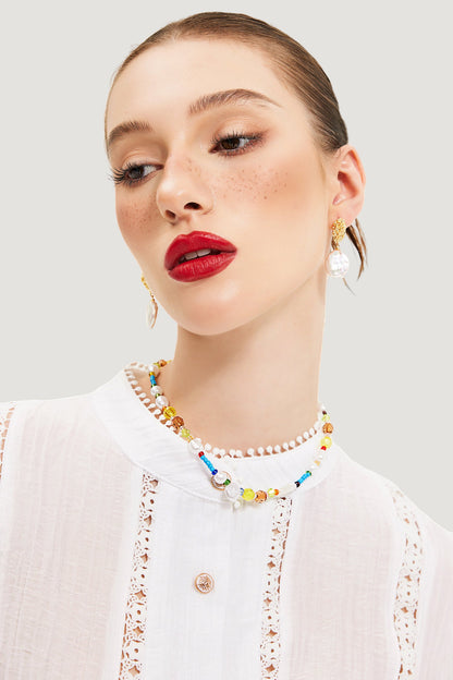 Faux Pearl Beaded Pendant Necklace