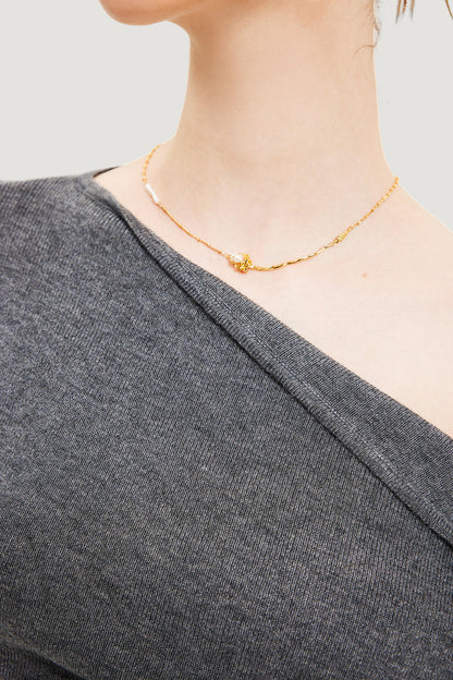 Faux Pearl Rose Necklace