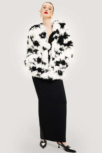 Faux Shearling Cow Print Coat