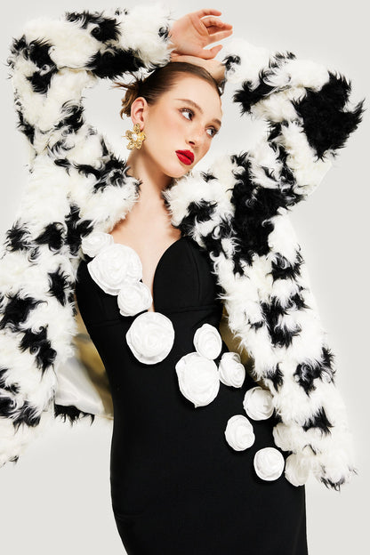 Faux Shearling Cow Print Coat