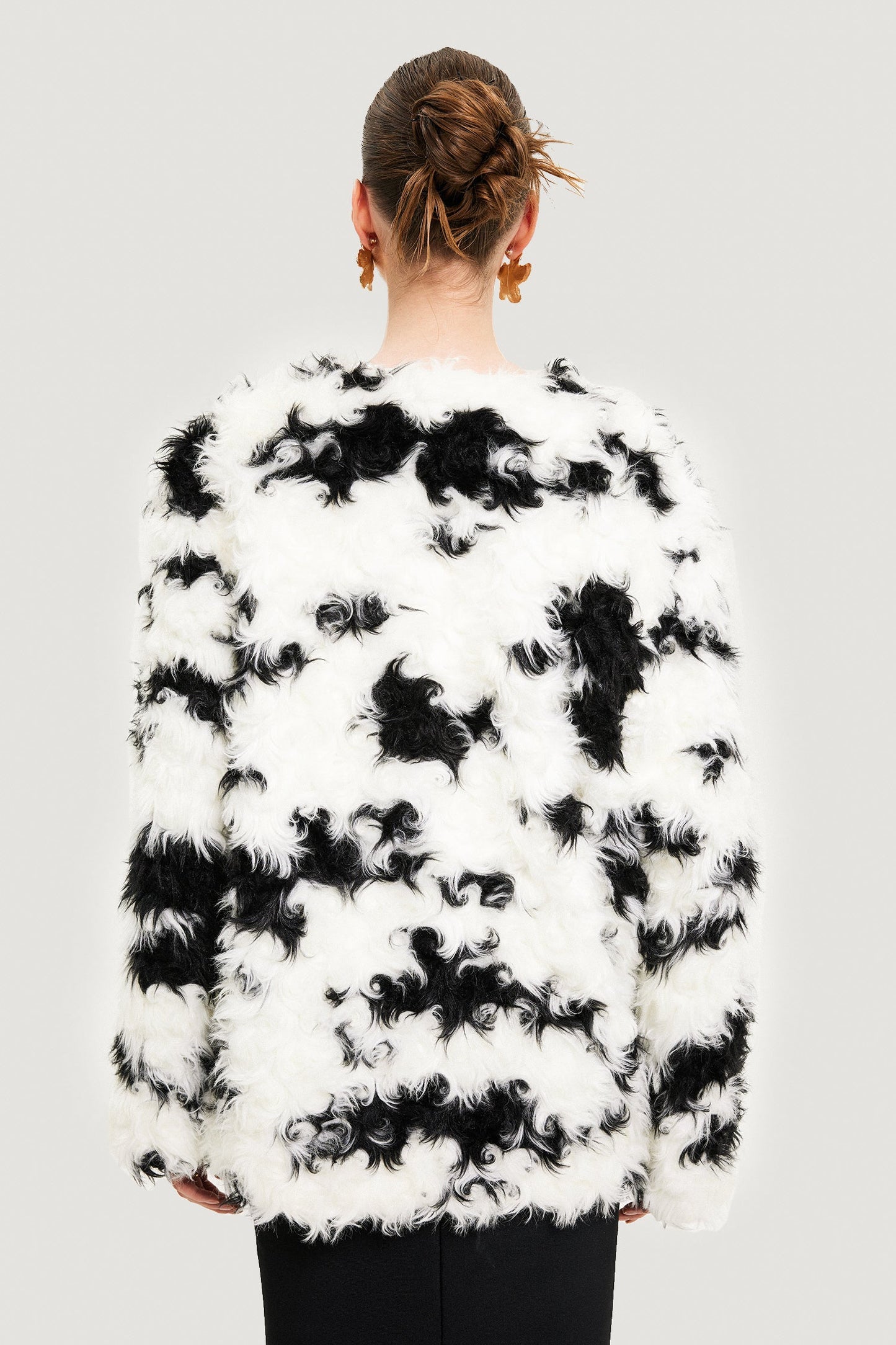 Faux Shearling Cow Print Coat