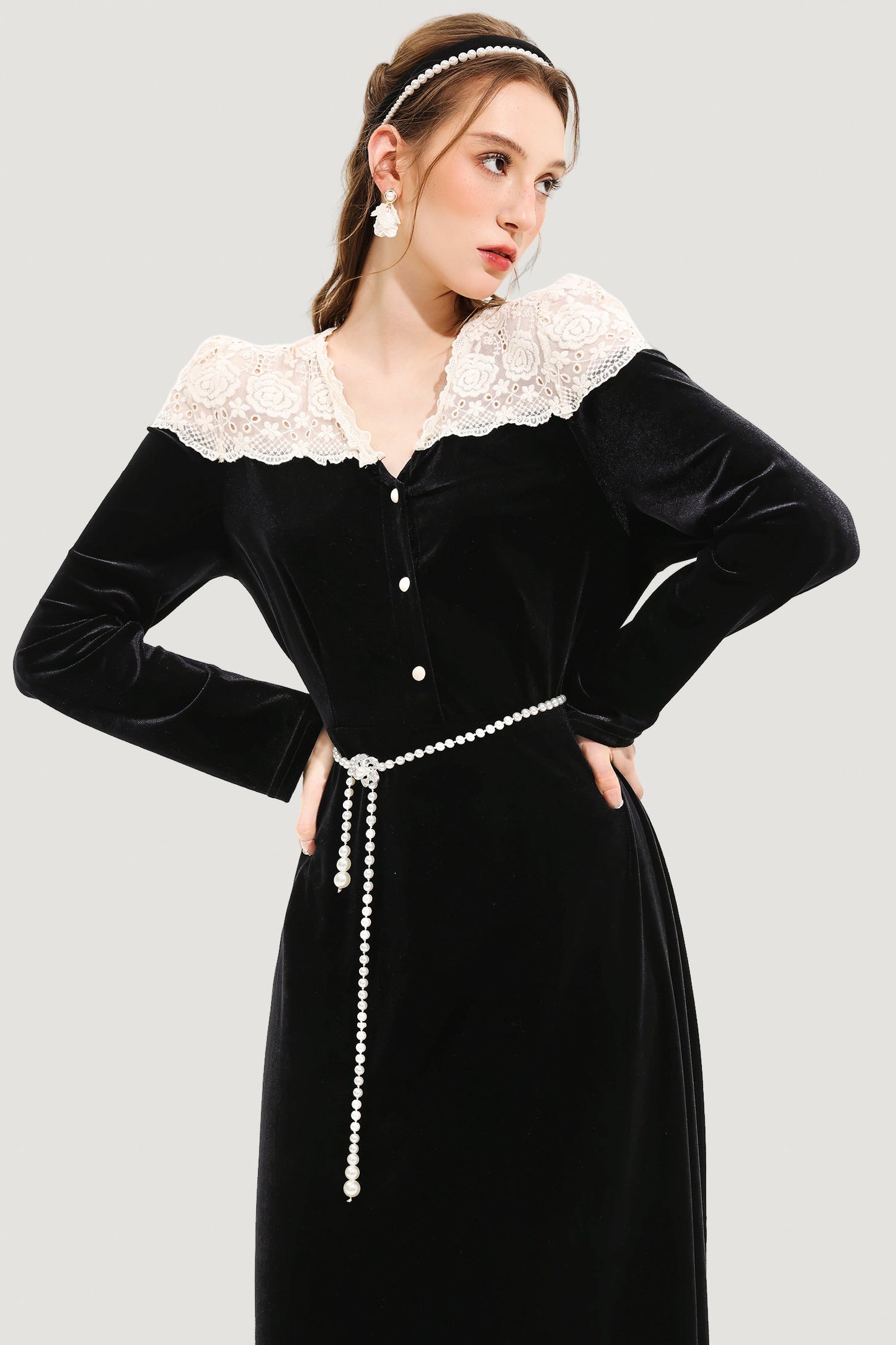 Floral Metal Pearl Waist Chain Silver