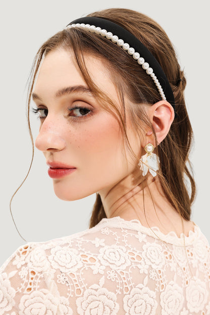 Velvet Faux Pearl Solid Headband