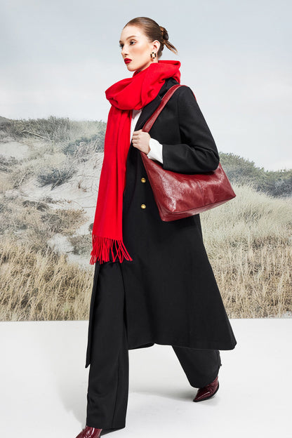 Knit Solid Long Plush Scarf Red