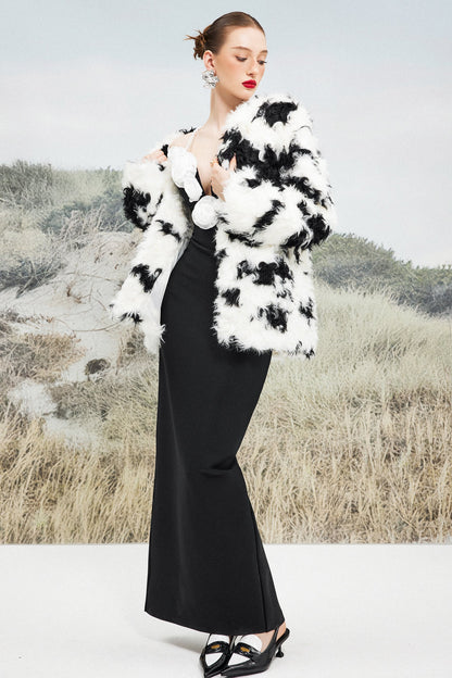 Faux Shearling Cow Print Coat