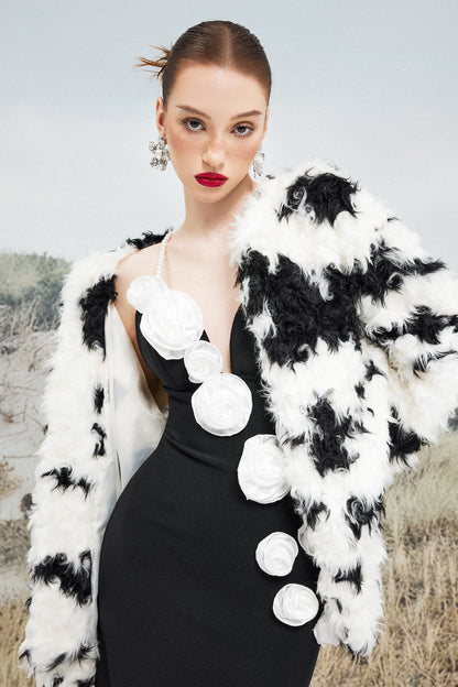 Faux Shearling Cow Print Coat