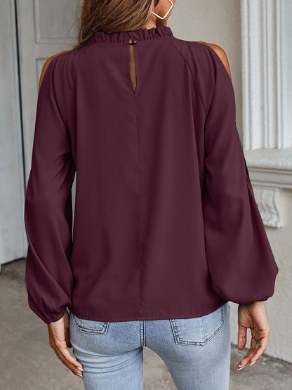 Shirt For Women Red Jewel Neck Casual Long Sleeves Tops