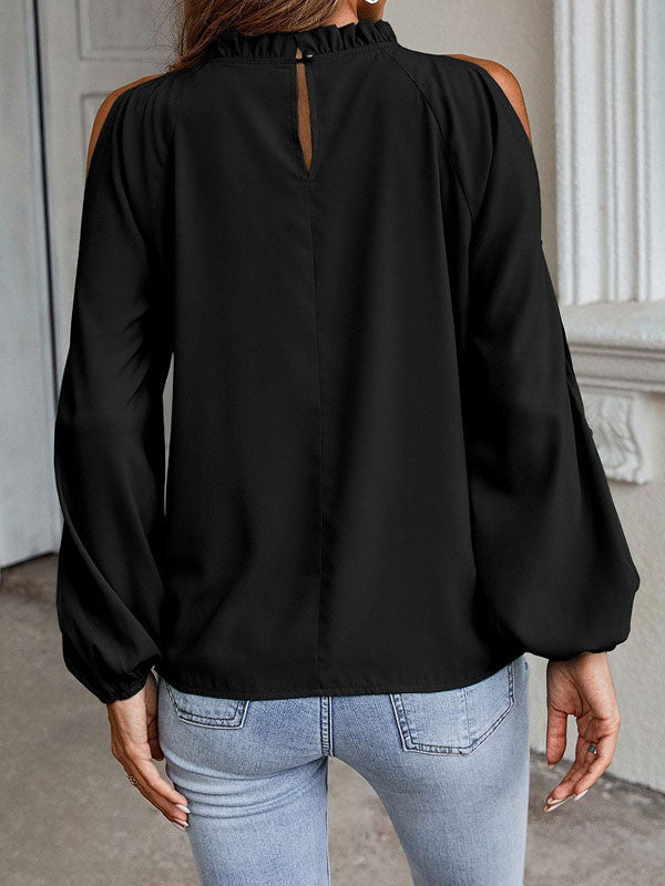 Shirt For Women Red Jewel Neck Casual Long Sleeves Tops