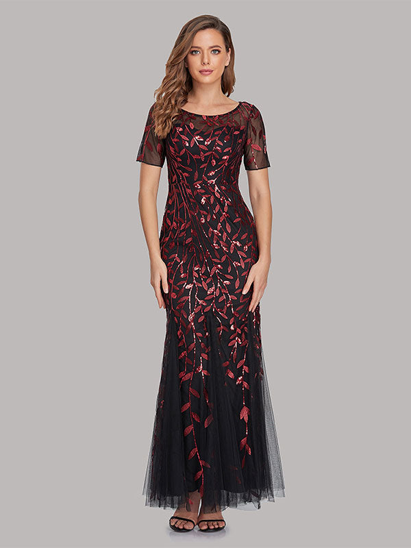 Mermaid Prom Dresses Short Sleeves Birthday Semi Formal Maxi Dress