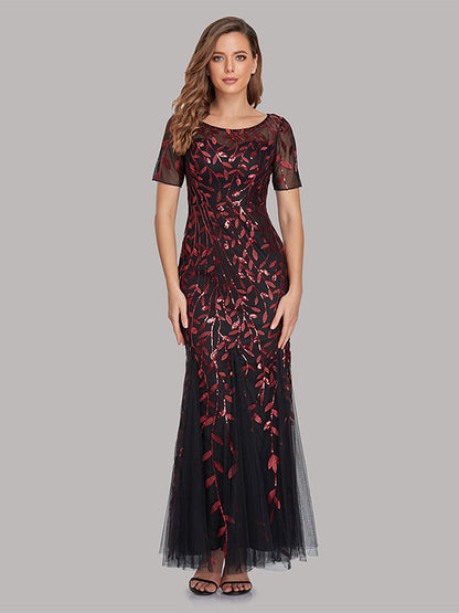 Mermaid Prom Dresses Short Sleeves Birthday Semi Formal Maxi Dress