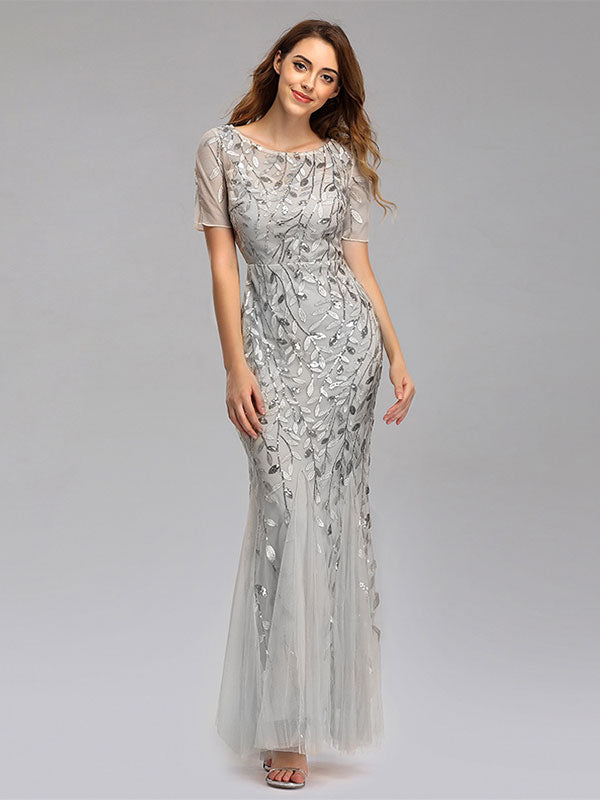 Mermaid Prom Dresses Short Sleeves Birthday Semi Formal Maxi Dress