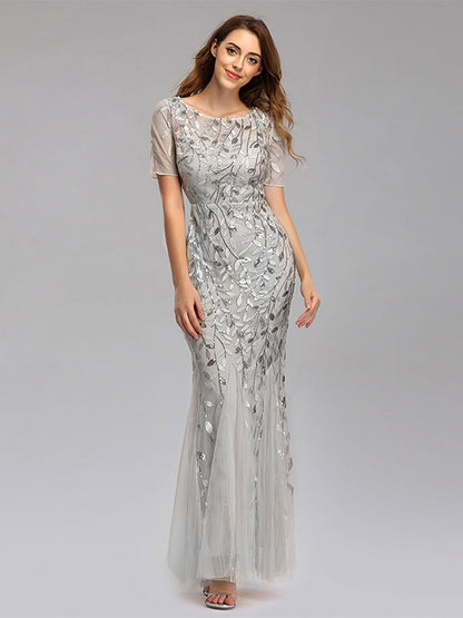 Mermaid Prom Dresses Short Sleeves Birthday Semi Formal Maxi Dress