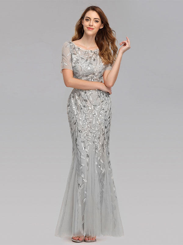 Mermaid Prom Dresses Short Sleeves Birthday Semi Formal Maxi Dress