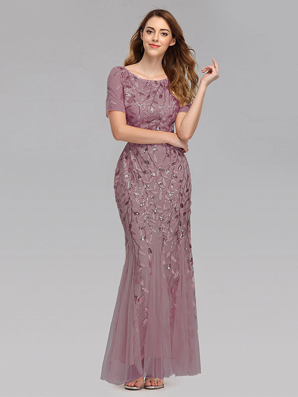 Mermaid Prom Dresses Short Sleeves Birthday Semi Formal Maxi Dress