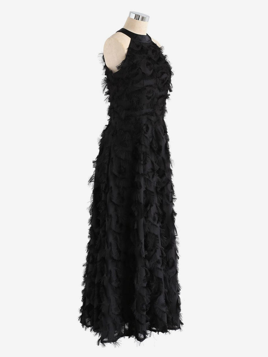 Feather Maxi Dress Halter Sleeveless A-Line Elegant Prom Dresses