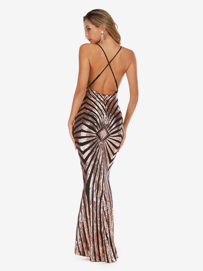 Mermaid Party Dresses Sleeveless Sequined Semi Formal Prom Long Dress