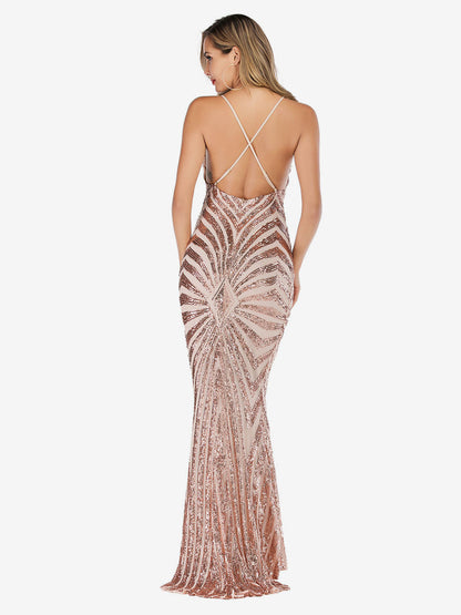 Mermaid Party Dresses Sleeveless Sequined Semi Formal Prom Long Dress